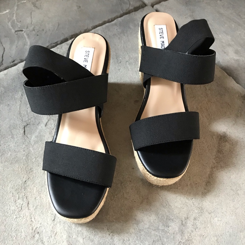 NWOT Steve Madden espadrille wedges black 8 9.5 - Picture 7 of 16